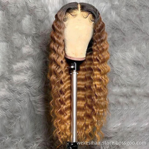 Deep Wave 1B/27 Blonde Ombre Colored 13X4 Lace Front Human Hair Wig 150% With Baby Hair Remy Brazilian Bleached